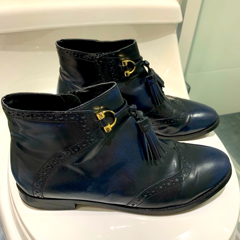 ASOS ALYA Leather Navy Tassel Ankle Boots size 10